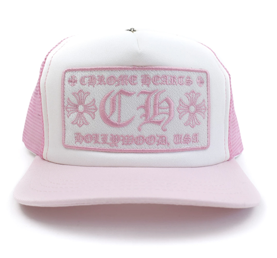 Chrome Hearts CH Hollywood Trucker Hat - Pink-White