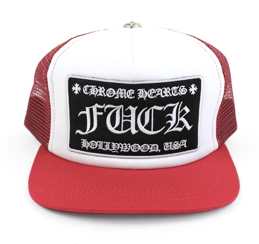 Chrome Hearts FUCK Hollywood Trucker Hat - Red-White